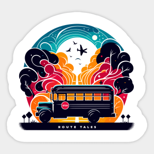 Artistic silhouette of a school bus, Route-Tales Sticker